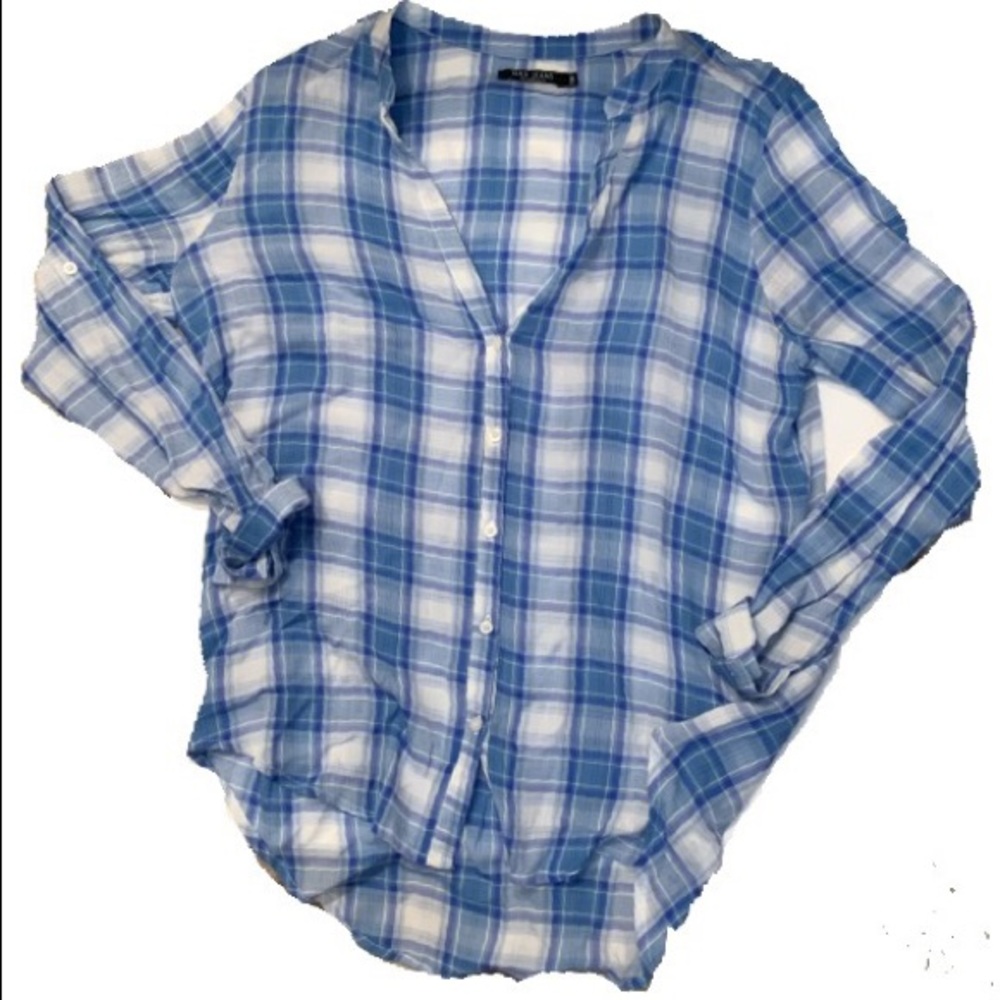 Max jeans blue blouse plaid pattern light weight M